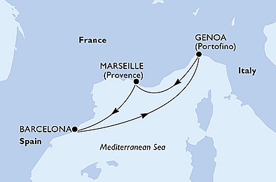 Itálie, Francie, Španělsko z Janova na lodi MSC Grandiosa