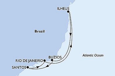 Brazílie ze Santosu na lodi MSC Preziosa