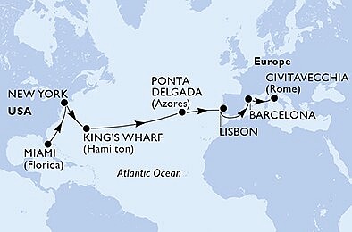 USA, USA - Východní pobřeží, Bermudy, Portugalsko, Španělsko, Itálie z Miami na lodi MSC Divina