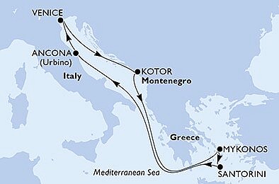 Itálie, Černá Hora, Řecko z Ancony na lodi MSC Lirica
