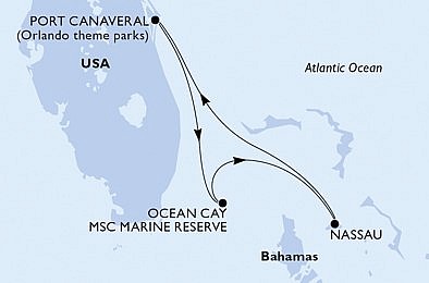 USA, Bahamy z Port Canaveralu na lodi MSC Seashore