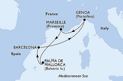 Španělsko, Itálie, Francie z Barcelony na lodi MSC Splendida