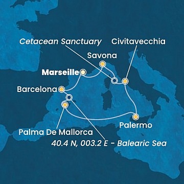 Francie, Španělsko, Itálie z Marseille na lodi Costa Smeralda