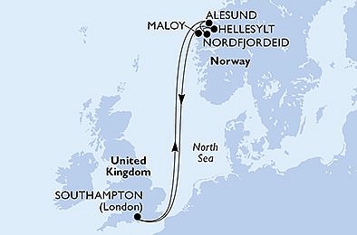 Velká Británie, Norsko ze Southamptonu na lodi MSC Virtuosa, plavba s bonusem