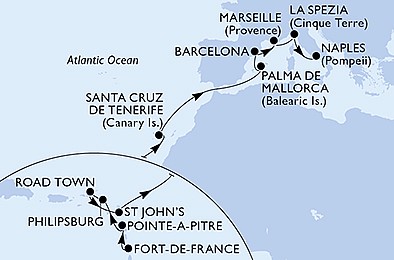Martinik, Guadeloupe, Britské Panenské ostrovy... z Fort-de-France, Martinik na lodi MSC Seaview, plavba s bonusem