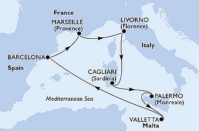 Francie, Itálie, Malta, Španělsko z Marseille na lodi MSC Splendida