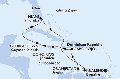 USA, Bonaire, Aruba, Dominikánská republika, Jamajka, Kajmanské ostrovy z Miami na lodi MSC Poesia, plavba s bonusem