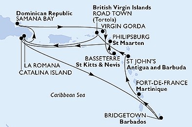 Barbados, Martinik, Britské Panenské ostrovy... z Bridgetownu na lodi MSC Opera, plavba s bonusem