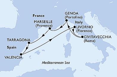 Francie, Španělsko, Itálie z Marseille na lodi MSC Splendida