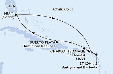 USA, Antigua a Barbuda, Dominikánská republika z Miami na lodi MSC Seashore, plavba s bonusem