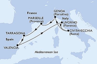 Francie, Španělsko, Itálie z Marseille na lodi MSC Fantasia