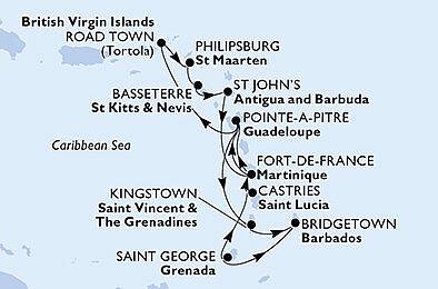 Martinik, Guadeloupe, Svatý Vincenc a Grenadiny, Barbados, Grenada, ... z Fort-de-France, Martinik na lodi MSC Virtuosa