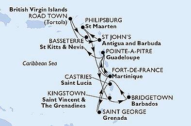 Martinik, Guadeloupe, Svatý Vincenc a Grenadiny, Barbados, Svatá Lucie, ... z Fort-de-France, Martinik na lodi MSC Virtuosa