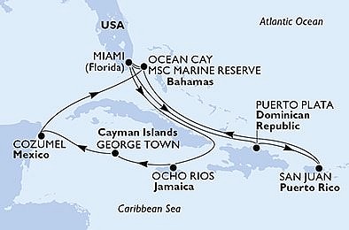 USA, Dominikánská republika, Bahamy, Jamajka, Kajmanské ostrovy, Mexiko z Miami na lodi MSC Seascape, plavba s bonusem