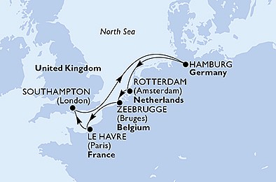 Nizozemsko, Belgie, Francie, Velká Británie, Německo z Rotterdamu na lodi MSC Preziosa, plavba s bonusem