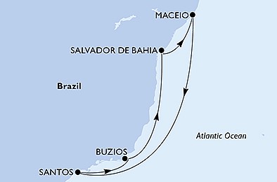 Brazílie ze Salvadoru na lodi MSC Grandiosa