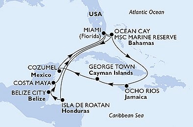 USA, Bahamy, Jamajka, Kajmanské ostrovy, Mexiko, Honduras, Belize z Miami na lodi MSC Magnifica, plavba s bonusem