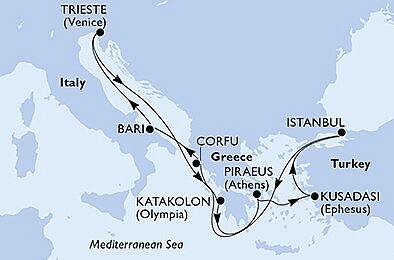 Turecko, Řecko, Itálie z Istanbulu na lodi MSC Splendida, plavba s bonusem