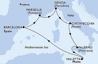 Itálie, Malta, Španělsko, Francie z Janova na lodi MSC World Europa, plavba s bonusem