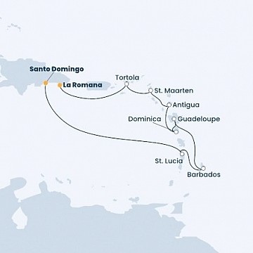 Dominikánská republika, Svatá Lucie, Barbados, Svatý Martin, Britské Panenské ostrovy ze Santo Dominga na lodi Costa Pacifica