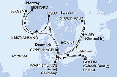 Německo, Polsko, Dánsko, Švédsko, Norsko z Warnemünde na lodi MSC Poesia