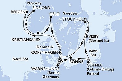 Německo, Norsko, Dánsko, Polsko, Švédsko z Warnemünde na lodi MSC Poesia