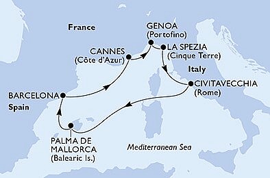 Španělsko, Francie, Itálie z Palma de Mallorca na lodi MSC Seaview, plavba s bonusem