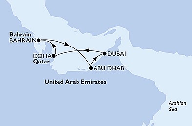 Spojené arabské emiráty, Katar, Bahrajn z Abu Dhabi na lodi MSC Euribia