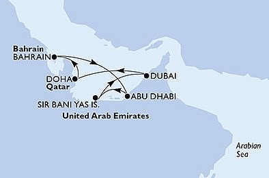 Spojené arabské emiráty, Katar, Bahrajn z Dubaje na lodi MSC Euribia