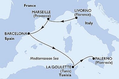 Itálie, Francie, Španělsko, Tunisko z Livorna na lodi MSC Grandiosa, plavba s bonusem