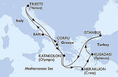 Itálie, Řecko, Turecko z Bari na lodi MSC Splendida, plavba s bonusem
