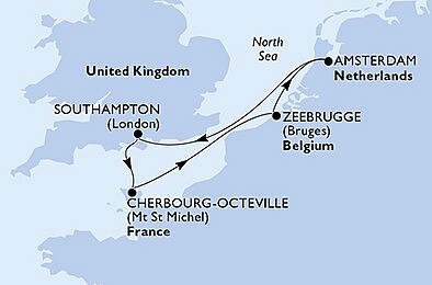 Velká Británie, Francie, Belgie, Nizozemsko ze Southamptonu na lodi MSC Virtuosa, plavba s bonusem
