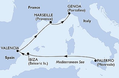 Itálie, Španělsko, Francie z Palerma na lodi MSC Seaside, plavba s bonusem