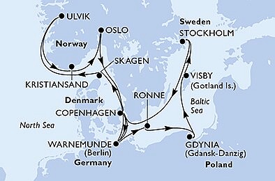 Německo, Dánsko, Norsko, Polsko, Švédsko z Warnemünde na lodi MSC Poesia