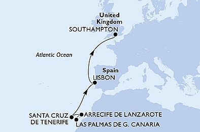 Španělsko, Portugalsko, Velká Británie z Las Palmas na lodi MSC Euribia, plavba s bonusem