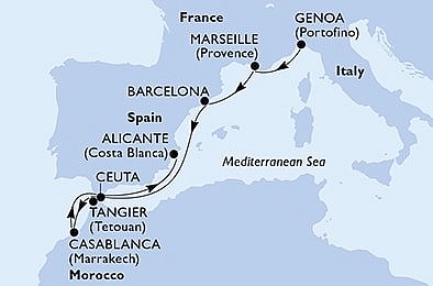 Itálie, Francie, Španělsko, Maroko z Janova na lodi MSC Sinfonia