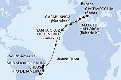 Itálie, Španělsko, Maroko, Brazílie z Civitavecchia na lodi MSC Seaview, plavba s bonusem