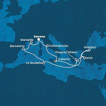 Itálie, Turecko, Řecko, Tunisko, Španělsko, Francie ze Savony na lodi Costa Fortuna