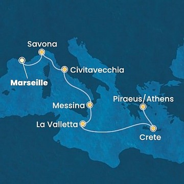 Francie, Itálie, Malta, Řecko z Marseille na lodi Costa Fortuna
