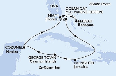 USA, Bahamy, Jamajka, Kajmanské ostrovy, Mexiko z Miami na lodi MSC Seaside, plavba s bonusem