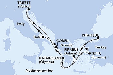 Itálie, Řecko, Turecko z Bari na lodi MSC Fantasia