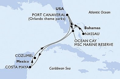 USA, Bahamy, Mexiko z Port Canaveralu na lodi MSC Seashore, plavba s bonusem