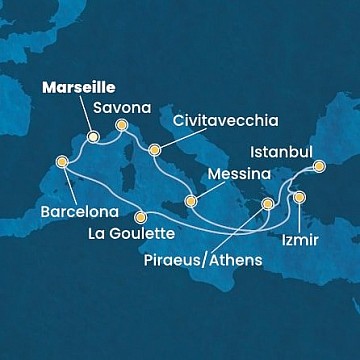 Francie, Itálie, Turecko, Řecko, Tunisko, Španělsko z Marseille na lodi Costa Fortuna