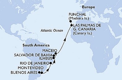 Argentina, Uruguay, Brazílie, Španělsko, Portugalsko z Buenos Aires na lodi MSC Poesia, plavba s bonusem