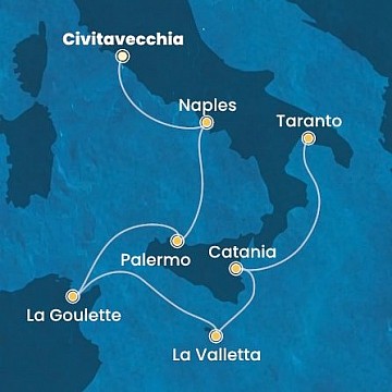 Itálie, Tunisko, Malta z Civitavecchia na lodi Costa Fascinosa