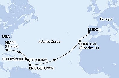 USA, Svatý Martin, Antigua a Barbuda, Barbados, Portugalsko z Miami na lodi MSC Seaside, plavba s bonusem