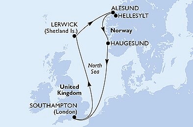 Velká Británie, Norsko ze Southamptonu na lodi MSC Virtuosa, plavba s bonusem