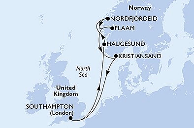 Velká Británie, Norsko ze Southamptonu na lodi MSC Virtuosa, plavba s bonusem