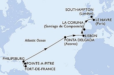 Martinik, Guadeloupe, Svatý Martin, Portugalsko, Španělsko, Francie, Velká Británie z Fort-de-France, Martinik na lodi MSC Virtuosa, plavba s bonusem
