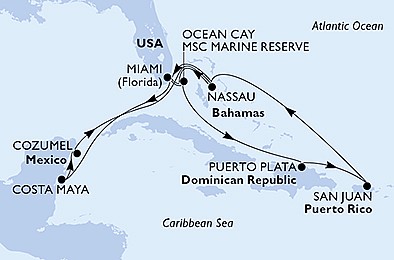 USA, Bahamy, Dominikánská republika, Mexiko z Miami na lodi MSC Seaside